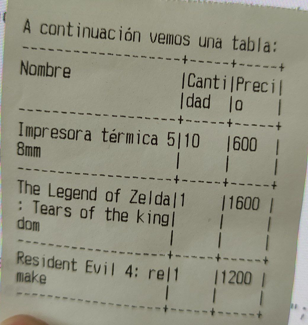 Tabla impresa con impresora térmica